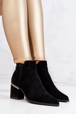 Boto Botki Na Słupku|Czarne Botki*Zamszowe Botki Kowbojki Ażurowe Czarne Helloni