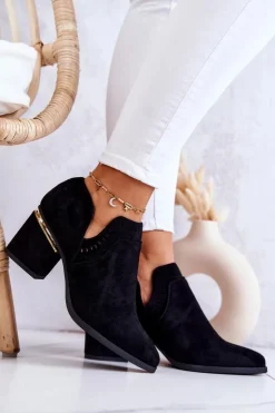 Boto Botki Wiosenne|Botki Na Słupku*Zamszowe Botki Kowbojki Ażurowe Czarne Valerie