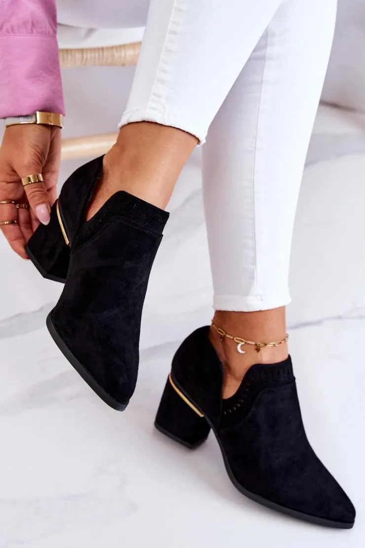 Boto Botki Wiosenne|Botki Na Słupku*Zamszowe Botki Kowbojki Ażurowe Czarne Valerie