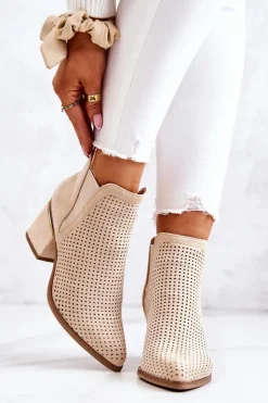 Boto Botki Na Słupku|Czarne Botki*Zamszowe Botki Kowbojki Ażurowe Jasnobeżowe Helloni