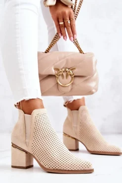 Boto Botki Na Słupku|Czarne Botki*Zamszowe Botki Kowbojki Ażurowe Jasnobeżowe Helloni