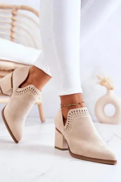 Damskie Boto Zamszowe Botki Kowbojki Ażurowe Beżowe Valerie