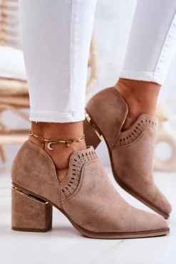 Discount Boto Zamszowe Botki Kowbojki Ażurowe Ciemnobeżowe Valerie