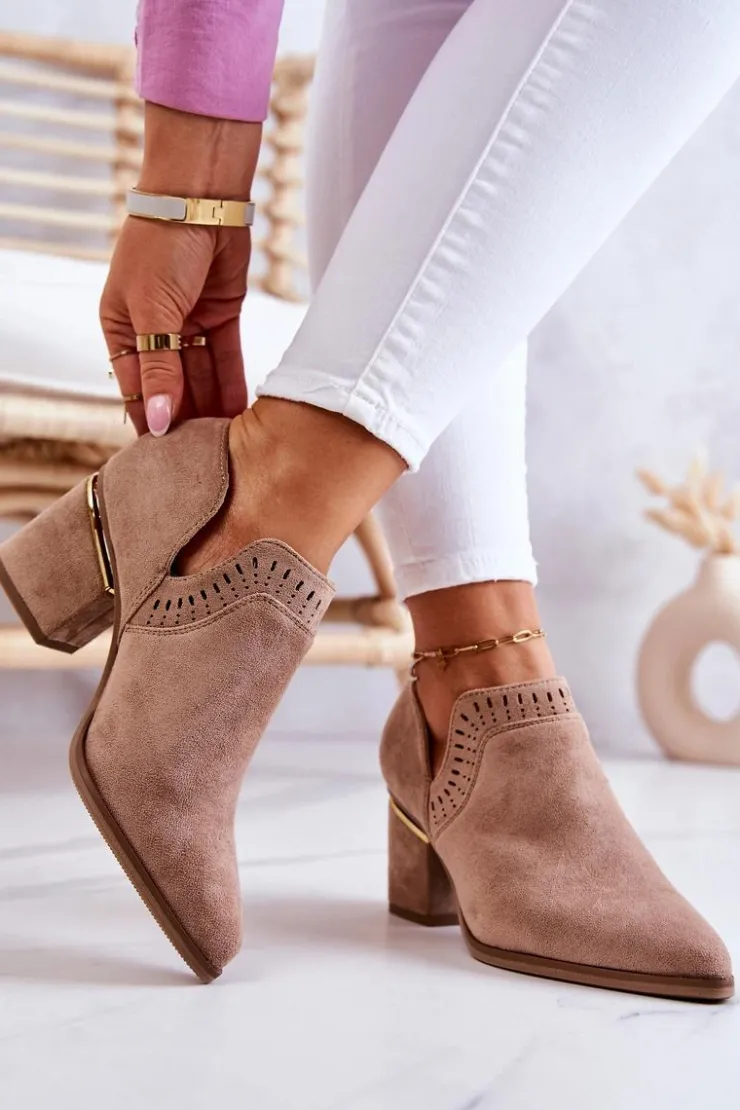 Discount Boto Zamszowe Botki Kowbojki Ażurowe Ciemnobeżowe Valerie