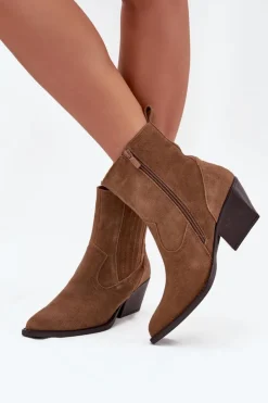 Boto Botki Ocieplane|Botki Na Słupku*Zamszowe Botki Kowbojki Damskie Na Słupku Ocieplane Camel Dylira