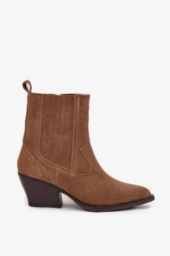 Boto Botki Ocieplane|Botki Na Słupku*Zamszowe Botki Kowbojki Damskie Na Słupku Ocieplane Camel Dylira