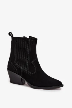 Damskie Boto Zamszowe Botki Kowbojki Damskie Na Słupku Ocieplane Czarne Dylira