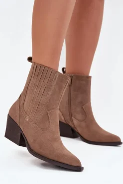 Damskie Boto Zamszowe Botki Kowbojki Damskie Na Słupku Ocieplane Khaki Dylira