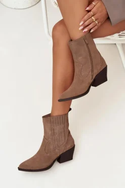 Damskie Boto Zamszowe Botki Kowbojki Damskie Na Słupku Ocieplane Khaki Dylira