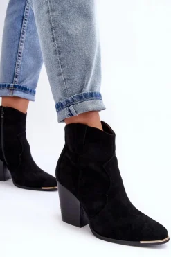 Boto Botki Na Słupku|Czarne Botki*Zamszowe Botki Kowbojki Na Obcasie Czarne Lotoune