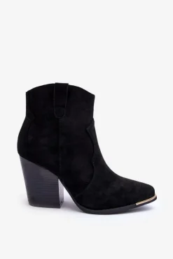 Boto Botki Na Słupku|Czarne Botki*Zamszowe Botki Kowbojki Na Obcasie Czarne Lotoune
