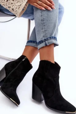 Boto Botki Na Słupku|Czarne Botki*Zamszowe Botki Kowbojki Na Obcasie Czarne Lotoune