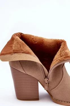 Damskie Boto Zamszowe Botki Kowbojki Na Obcasie Beżowe Lotoune