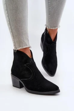 Hot Damskie buty S.Barski Zamszowe Botki Kowbojki Na Suwak D&A SN622-29 Czarne