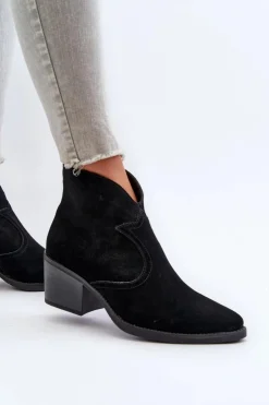 Hot Damskie buty S.Barski Zamszowe Botki Kowbojki Na Suwak D&A SN622-29 Czarne