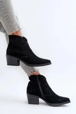 Hot Damskie buty S.Barski Zamszowe Botki Kowbojki Na Suwak D&A SN622-29 Czarne