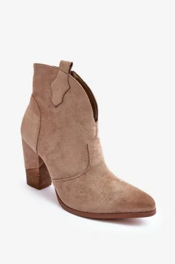 Discount Boto Zamszowe Botki Kowbojki Na Słupku Beżowe Tanner Beżowy