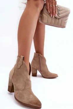 Discount Boto Zamszowe Botki Kowbojki Na Słupku Beżowe Tanner Beżowy