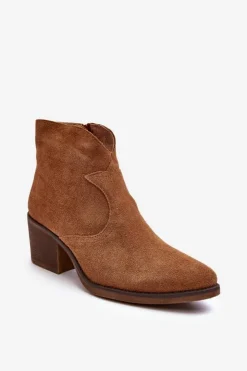 Sale Damskie buty S.Barski Zamszowe Botki Kowbojki Na Suwak D&A SN622-29 Camel