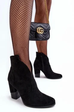 Damskie Boto Zamszowe Botki Kowbojki Na Słupku Czarne Tanner