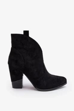 Damskie Boto Zamszowe Botki Kowbojki Na Słupku Czarne Tanner