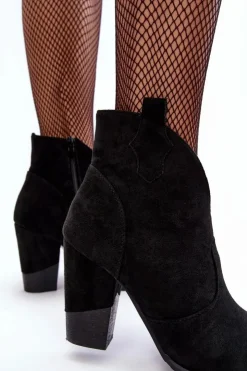 Damskie Boto Zamszowe Botki Kowbojki Na Słupku Czarne Tanner