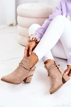 Sale Boto Zamszowe Botki Kowbojki Z Paskami Ciemnobeżowe Inessa