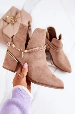 Sale Boto Zamszowe Botki Kowbojki Z Paskami Ciemnobeżowe Inessa