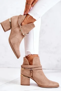 Sale Boto Zamszowe Botki Kowbojki Z Paskami Ciemnobeżowe Inessa