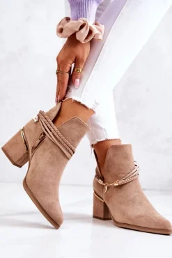 Sale Boto Zamszowe Botki Kowbojki Z Paskami Ciemnobeżowe Inessa