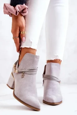 Best Boto Zamszowe Botki Kowbojki Z Paskami Szare Inessa