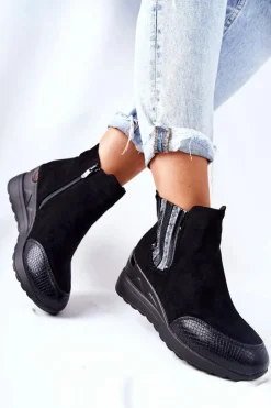 Evento Botki Na Koturnie|Czarne Botki*Zamszowe Botki Na Koturnie Czarne Manakel