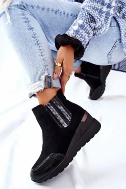 Evento Botki Na Koturnie|Czarne Botki*Zamszowe Botki Na Koturnie Czarne Manakel