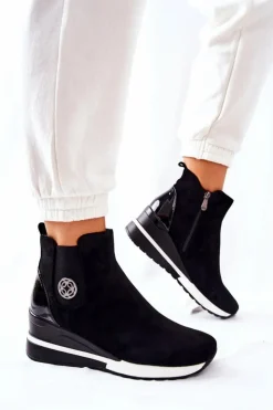 Sale Boto Zamszowe Botki Na Koturnie Czarne Lunelle