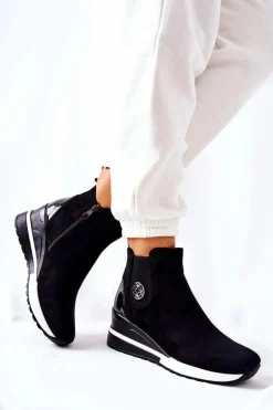 Sale Boto Zamszowe Botki Na Koturnie Czarne Lunelle