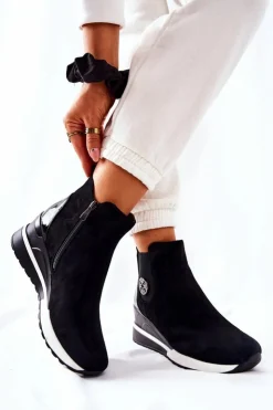 Sale Boto Zamszowe Botki Na Koturnie Czarne Lunelle