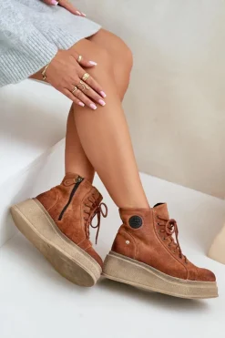 Online Maciejka Zamszowe Botki Na Masywnej Platformie 06309-29 Brązowe Brązowy