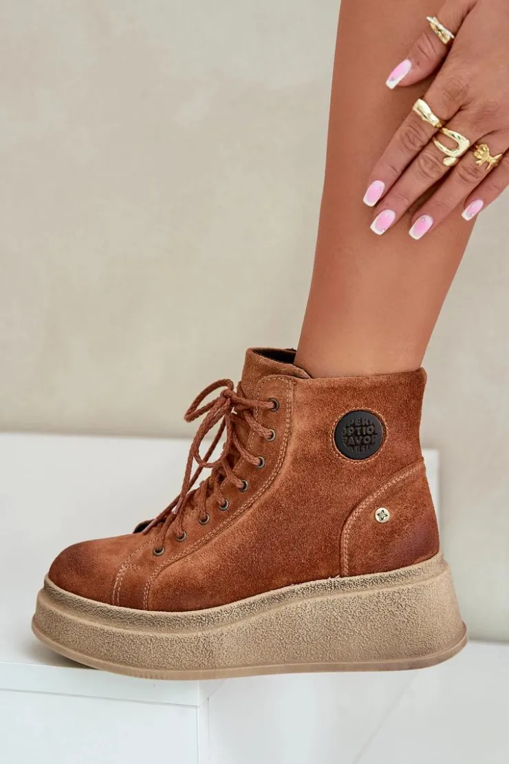Online Maciejka Zamszowe Botki Na Masywnej Platformie 06309-29 Brązowe Brązowy