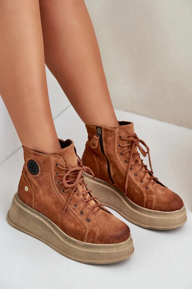 Online Maciejka Zamszowe Botki Na Masywnej Platformie 06309-29 Brązowe Brązowy