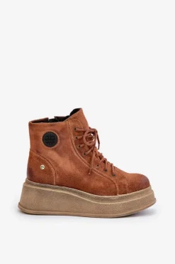 Online Maciejka Zamszowe Botki Na Masywnej Platformie 06309-29 Brązowe Brązowy