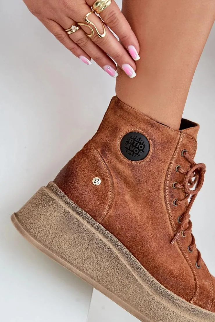 Online Maciejka Zamszowe Botki Na Masywnej Platformie 06309-29 Brązowe Brązowy