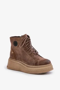 Online Maciejka Zamszowe Botki Na Masywnej Platformie 06309-02 Ciemnobrązowe