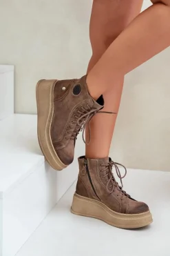 Online Maciejka Zamszowe Botki Na Masywnej Platformie 06309-02 Ciemnobrązowe