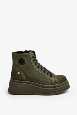 Discount Maciejka Zamszowe Botki Na Masywnej Platformie 06309-24 Oliwkowe