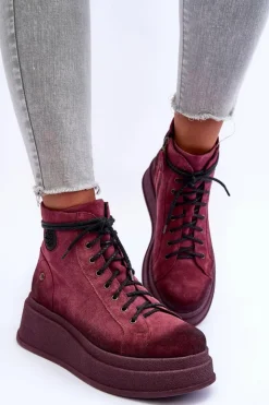 Best Maciejka Zamszowe Botki Na Masywnej Platformie 06309-23 Bordowe
