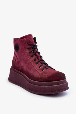 Best Maciejka Zamszowe Botki Na Masywnej Platformie 06309-23 Bordowe