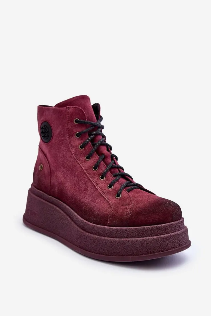 Best Maciejka Zamszowe Botki Na Masywnej Platformie 06309-23 Bordowe