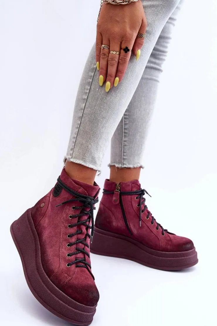 Best Maciejka Zamszowe Botki Na Masywnej Platformie 06309-23 Bordowe