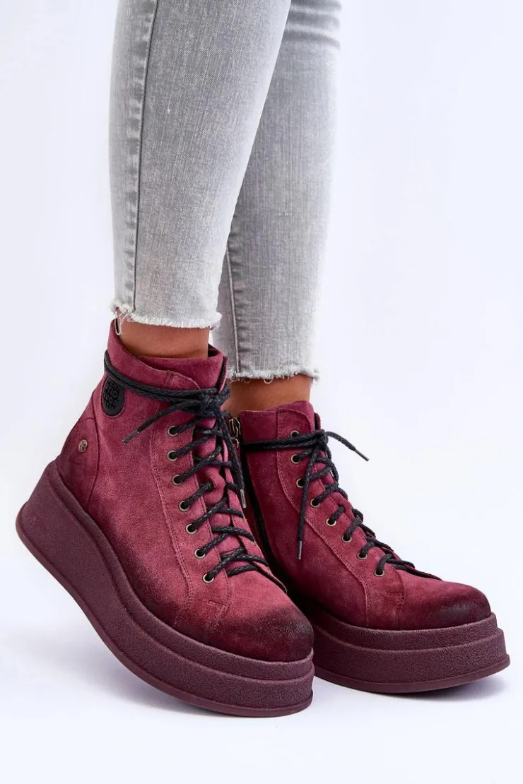 Best Maciejka Zamszowe Botki Na Masywnej Platformie 06309-23 Bordowe