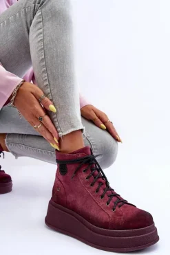 Best Maciejka Zamszowe Botki Na Masywnej Platformie 06309-23 Bordowe